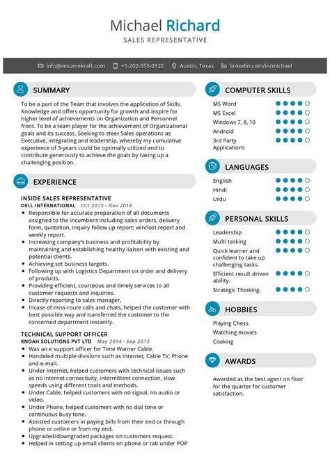 Skills For Resume Sales Representative