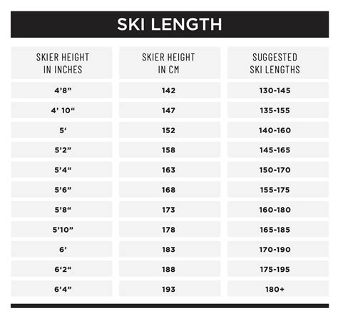 Skis Boot Size Chart
