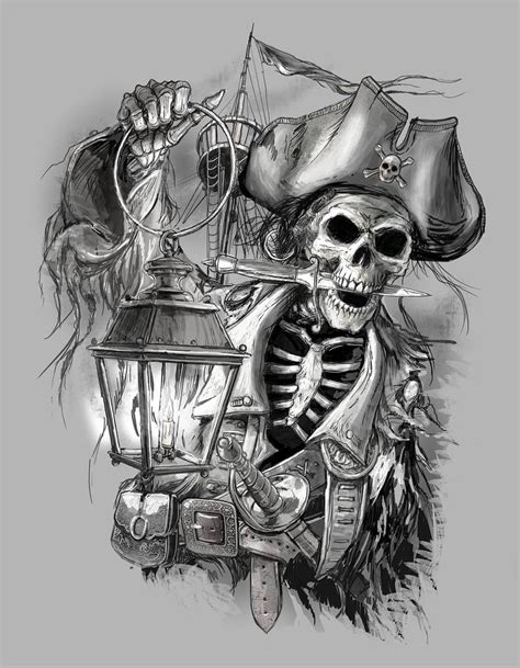 Skull Pirate Ship Tattoo