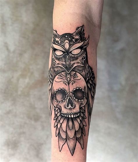 Skull With Owl Tattoo