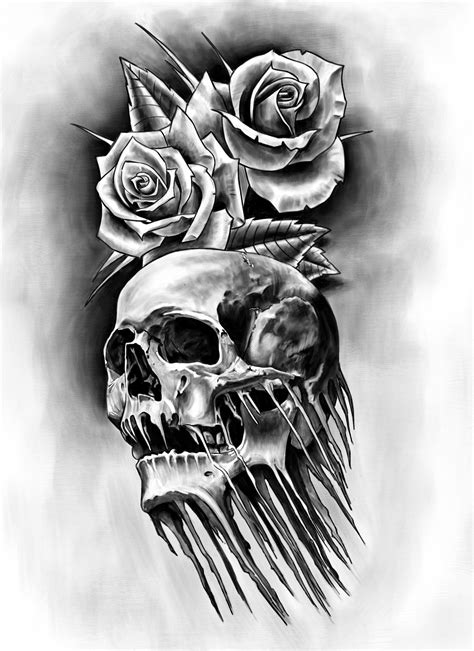 back skull and rose tattoo Design of TattoosDesign of