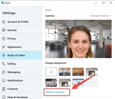 Skype Webcam Settings for window