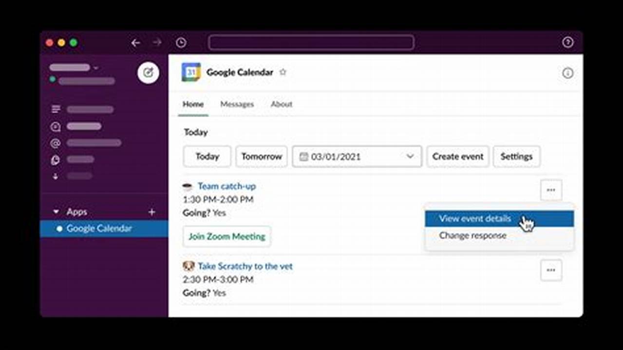 Slack Google Calendar Create Event