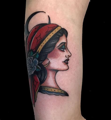 Arm Flowers Girl Head NeoTraditional Tattoo Slave to