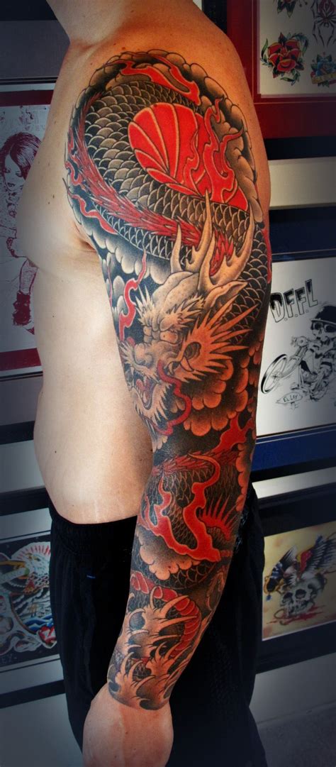 100 Dragon Sleeve Tattoo Designs For Men Fire Breathing