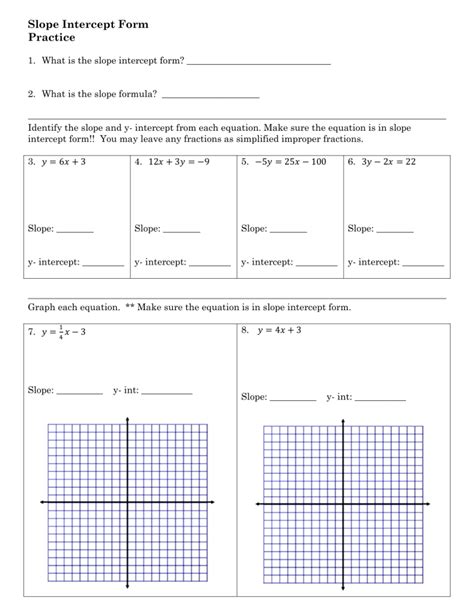 Slope Intercept Form Practice Worksheet Why Is Slope Intercept Form