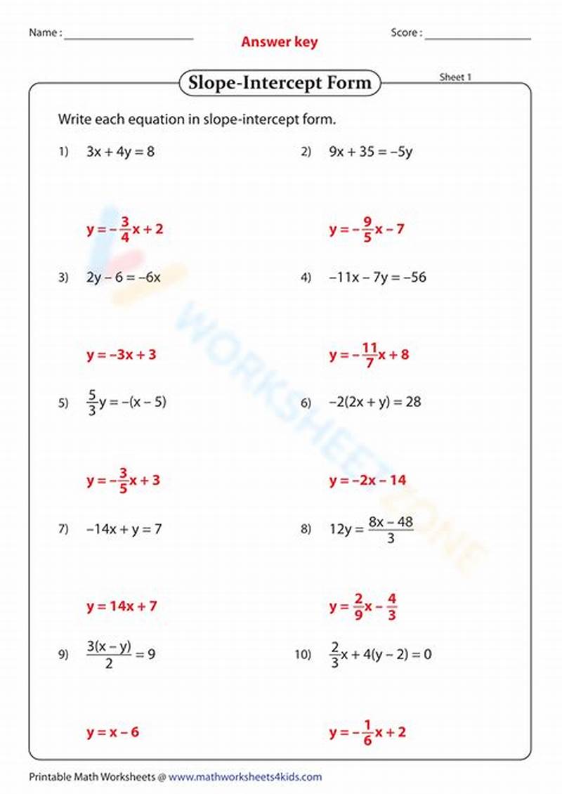 Slope Intercept Form Problems With Answers