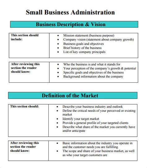 Small Business Administration Business Plan Template