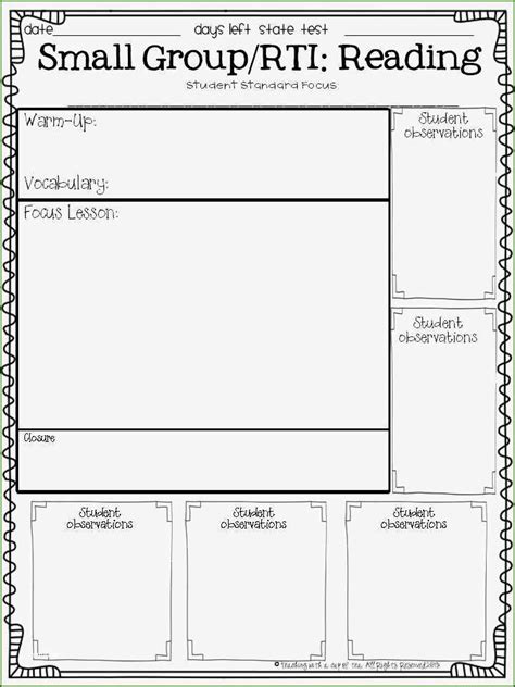Small Reading Group Lesson Plan Template