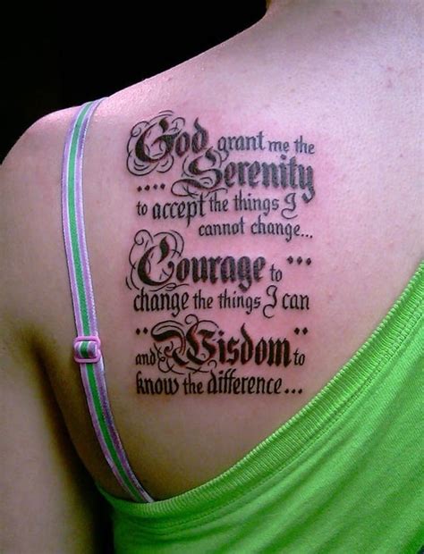 Shoulder tattoo quote ribcage serenity prayer Sober life
