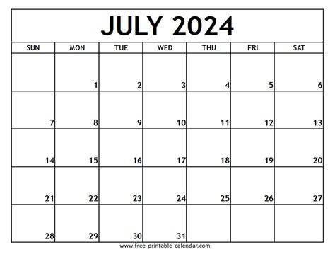 Small Blank July 2024 Calendar