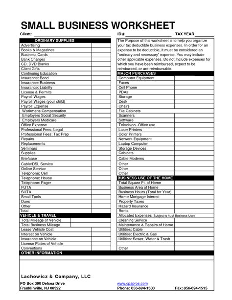 Small Business Expenses Printable Self Employed Tax Deductions Worksheet