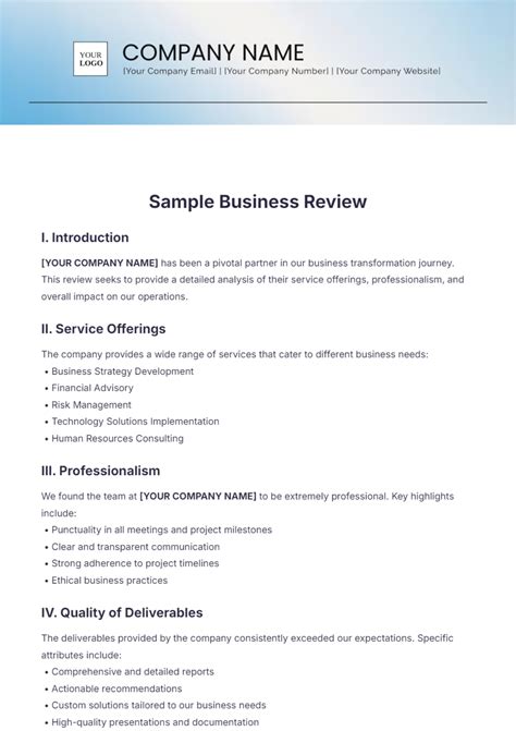 Small Business Review Template