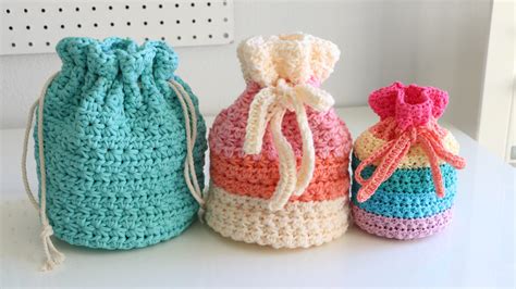 Small Crochet Drawstring Bag