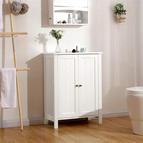 UBesGoo 2 doors and 3 layer Bathroom Floor Standing Side Storage White