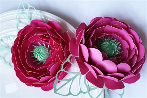 Download Small Peony Paper Flower Template Commercial Use DXF Files