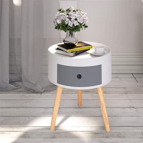 Small White Round Bedside Table