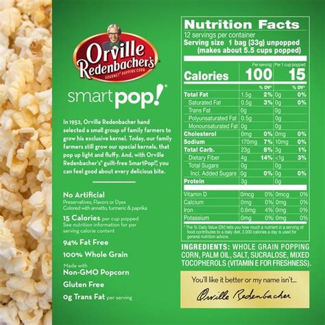 Smart Pop Nutrition Label