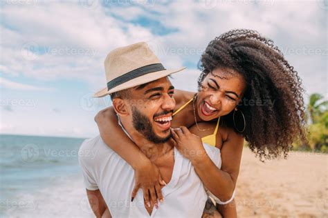 Smiling couple beach