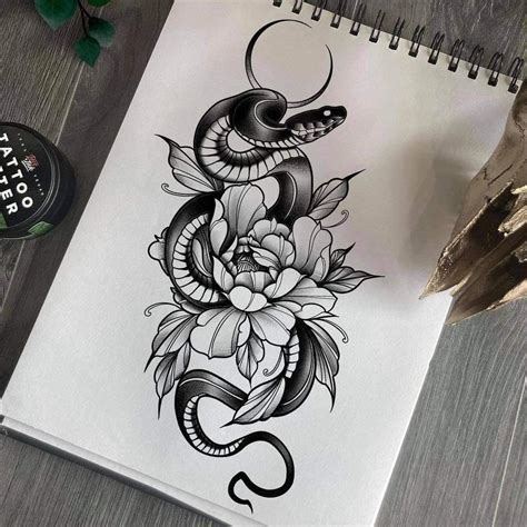 Snake Flower Tattoo Design