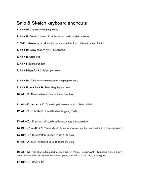 Snip and Sketch Keyboard Shortcuts