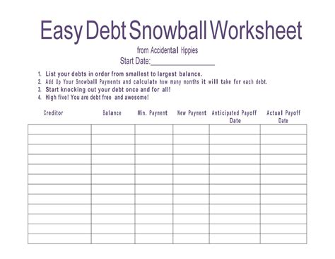 Snowball Debt Worksheet Printable