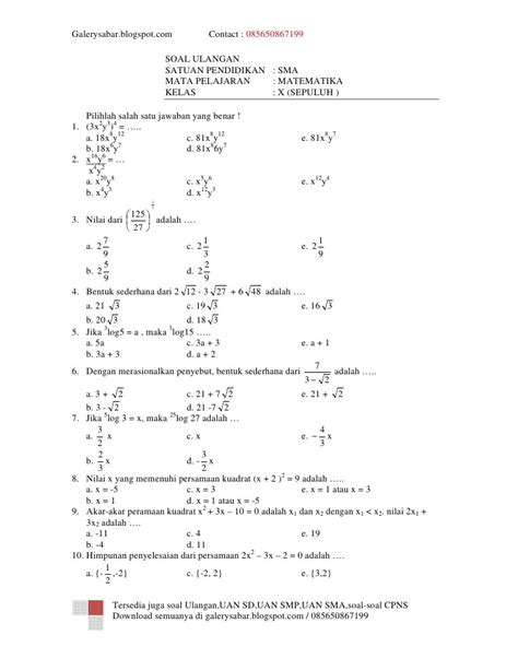 Soal dan Jawaban Matematika Kelas 11 Semester 2
