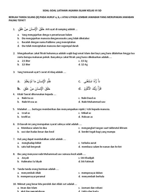 Soal Agama Islam Kelas 4 Indonesia