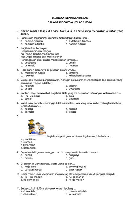 Soal Bahasa Indonesia Kelas 3 Semester 1 K13 Revisi Tema2