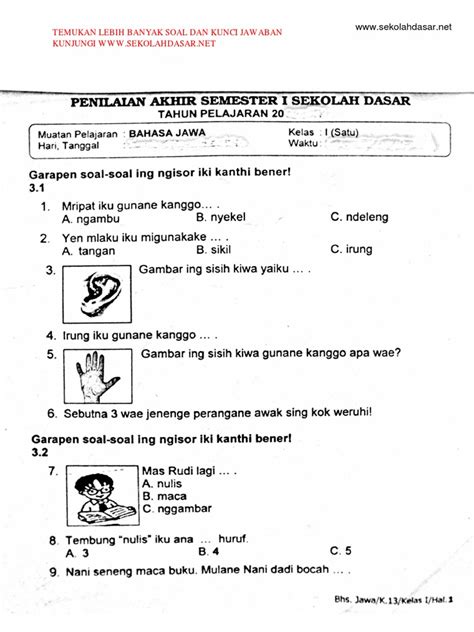 Soal Bahasa Jawa Kelas 4 Dan Kunci Jawaban