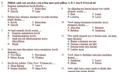 Soal Bahasa Sunda Kelas 5 Semester 1 Dan Kunci Jawaban