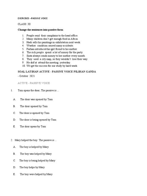 Soal Changing Active Into Passive Essay