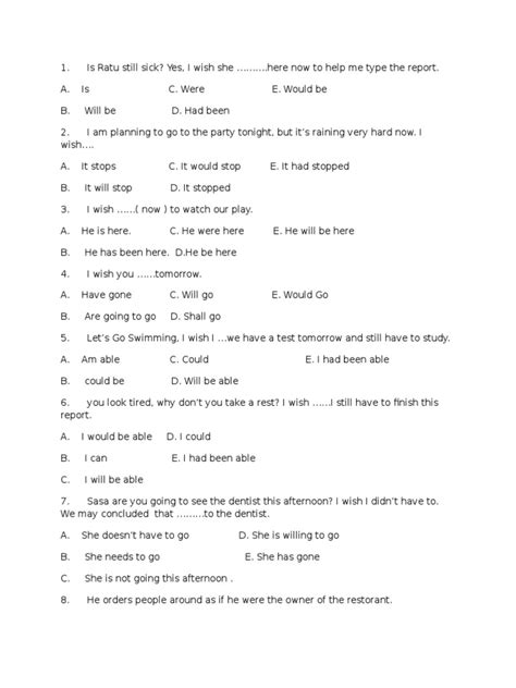 Soal Essay Subjunctive Wish