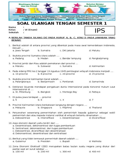 Soal IPS SD Kelas 6 Semester 2 Indonesia