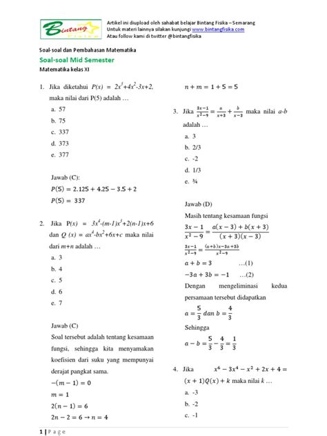 Soal Integral Kelas 10 Semester 1