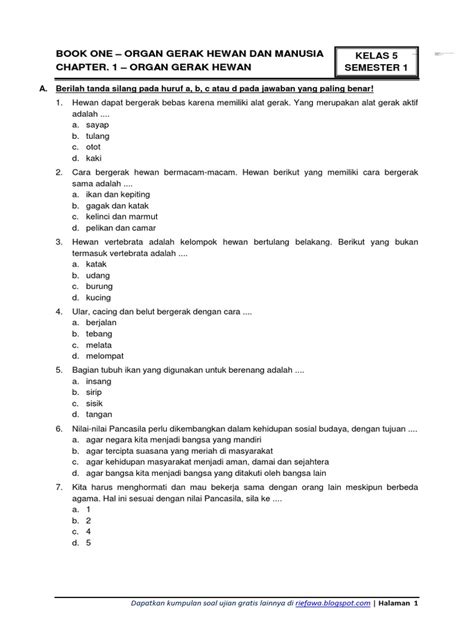Soal Kelas 5 Tema 1 Sub Tema 1 Indonesia