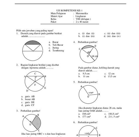 Soal Matematika Kelas 6 Bab Lingkaran