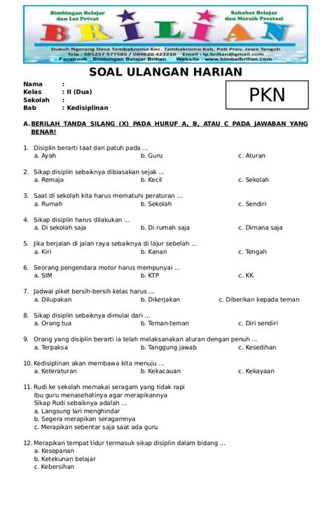 Contoh Soal PKN SD Kelas 6