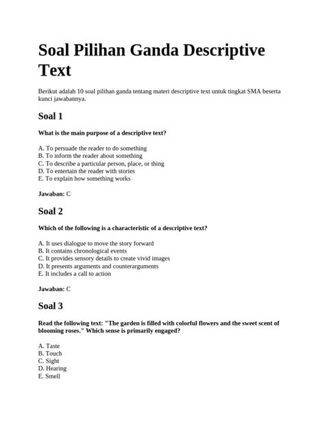 Soal Pilihan Ganda Descriptive Text