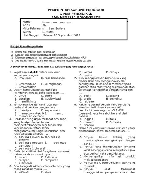 Soal Seni Rupa SMA