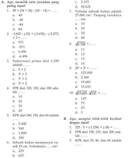 Soal Soal Bilangan Bulat Kelas 6