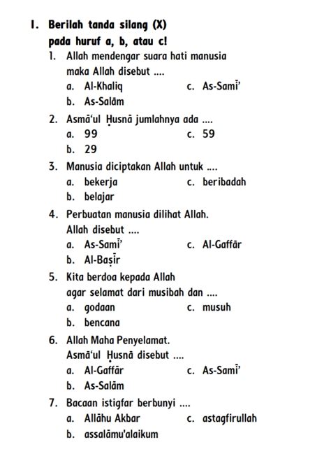 Contoh Soal USP Agama Islam Kelas 12