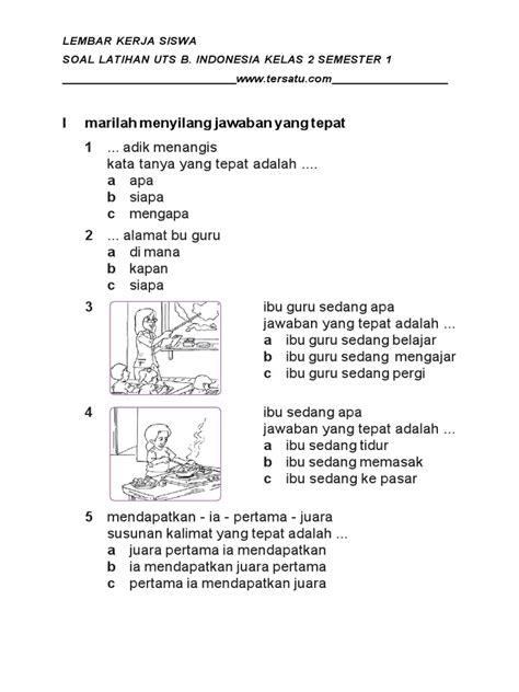 Soal UTS Bahasa Indonesia Tema 1 Kelas 2 Indonesia