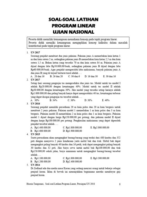 Soal Un Program Linear