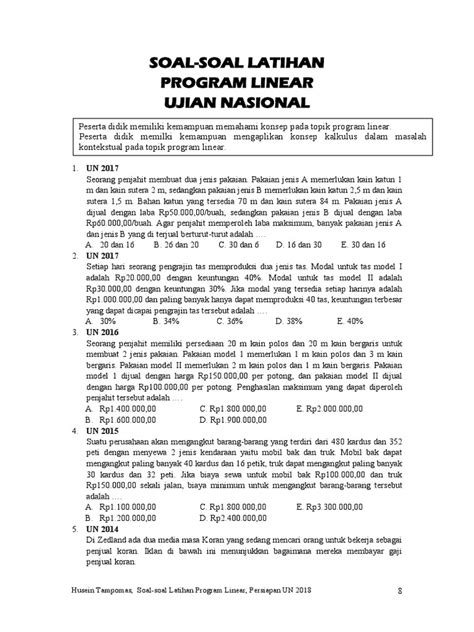 Soal Un Program Linear Essay