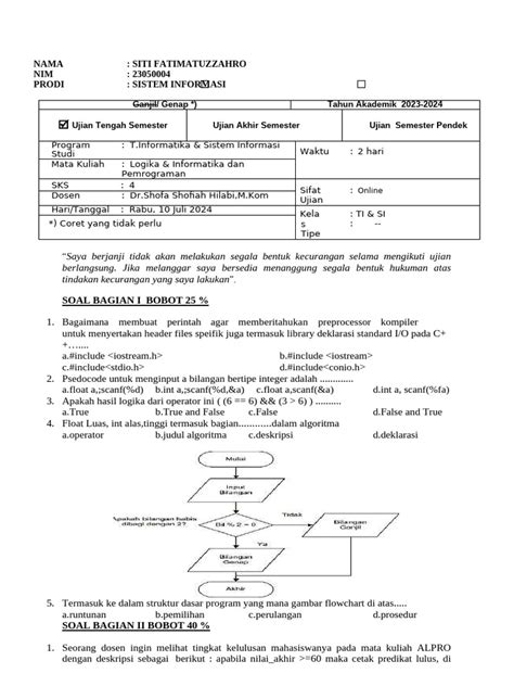 Soal Uts Algoritma Dan Pemrograman Semester 1