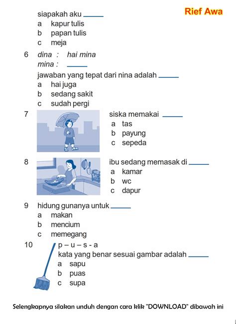 Soal bahasa Indonesia Kelas 1 Semester 2 Kurikulum 2013 Menghubungkan Gambar dengan Kata