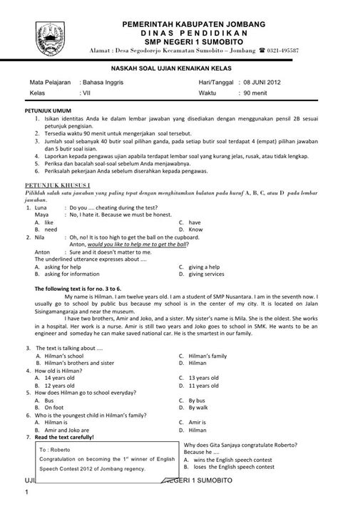 Pendidikan Artikel: Belajar Bahasa Inggris Kelas 7 Semester 2 Kurikulum 2013 PDF
