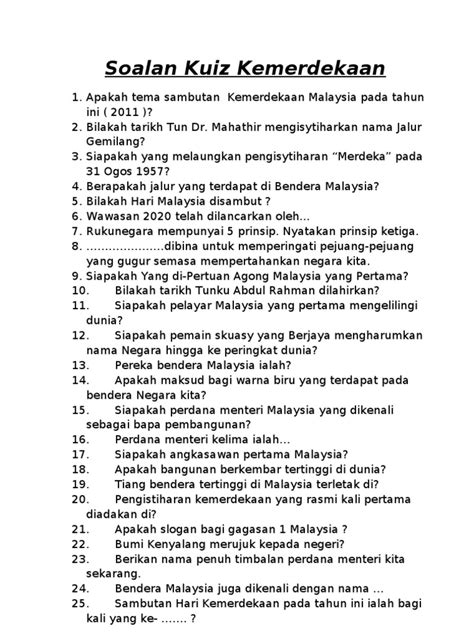 Soalan Kuiz Sejarah Merdeka Copper