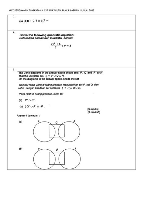 Soalan Matematik Tingkatan 4 Akhir Tahun